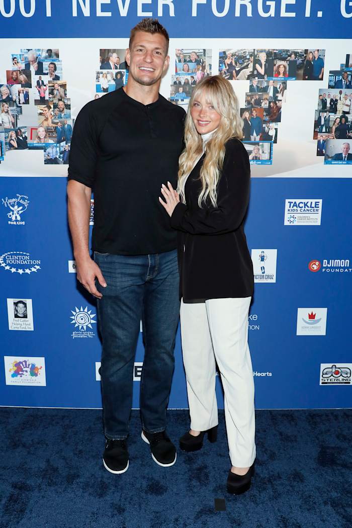 Rob Gronkowski and Camille Kostek attend the annual charity day hosted by Cantor Fitzgerald and The Cantor Fitzgerald Relief Fund on September 12, 2022 in New York City.
